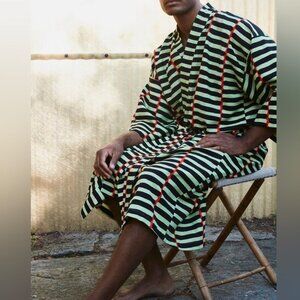 Marimekko Ikea Bastua Kimono robe green stripes unisex XL lounge summer robe